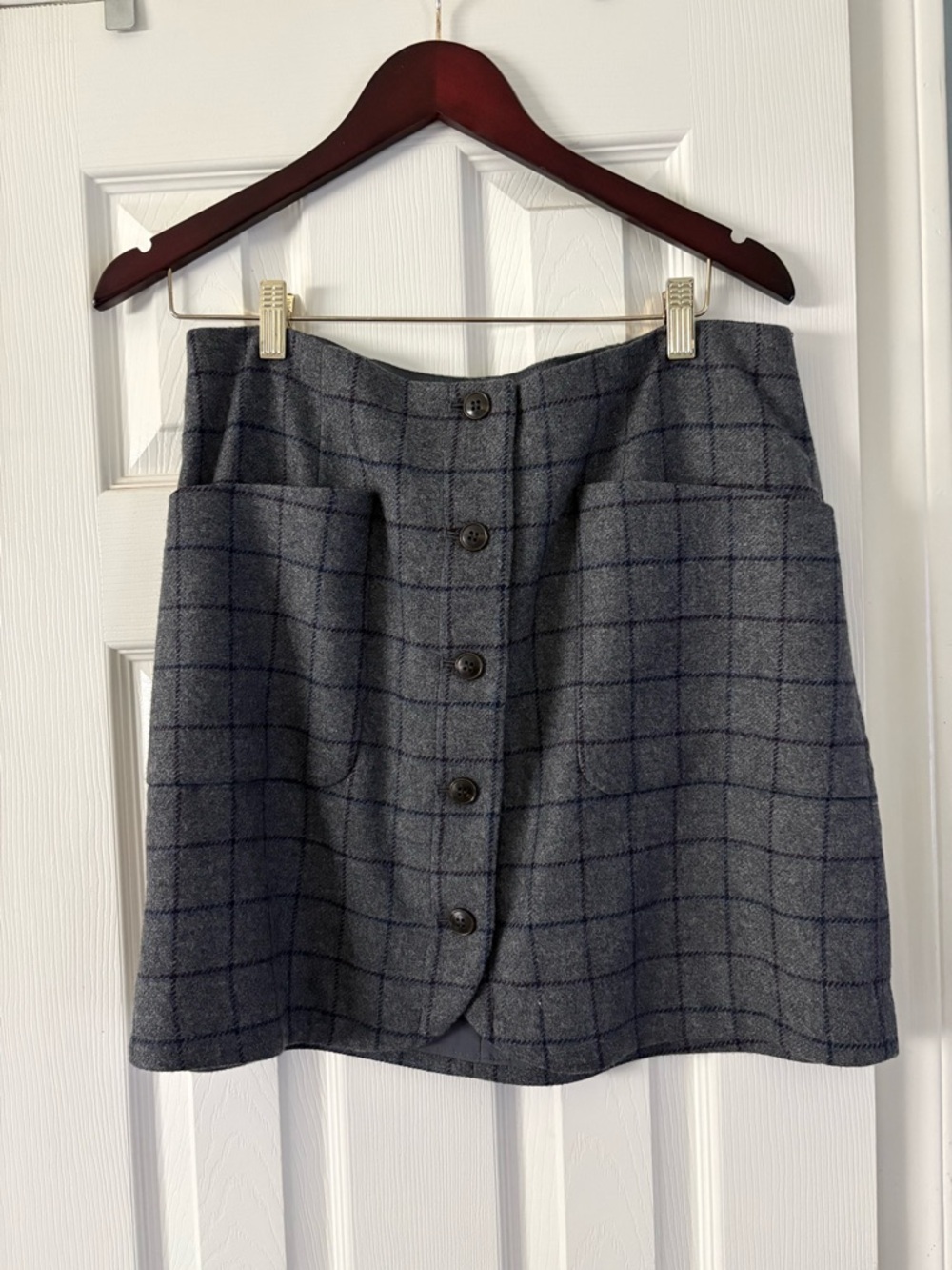 Madewell Gray Plaid Button-Up A-Line Skirt